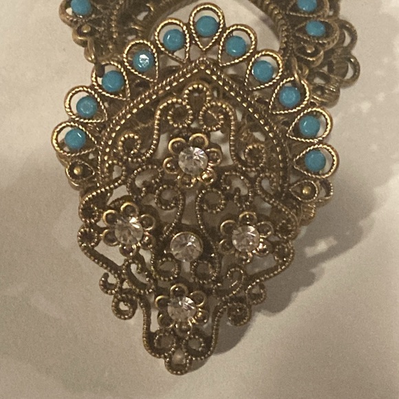 NWOT - Turkish Style Brassy Filigree Heart Design Turquoise & Crystal Bracelet - Picture 14 of 14
